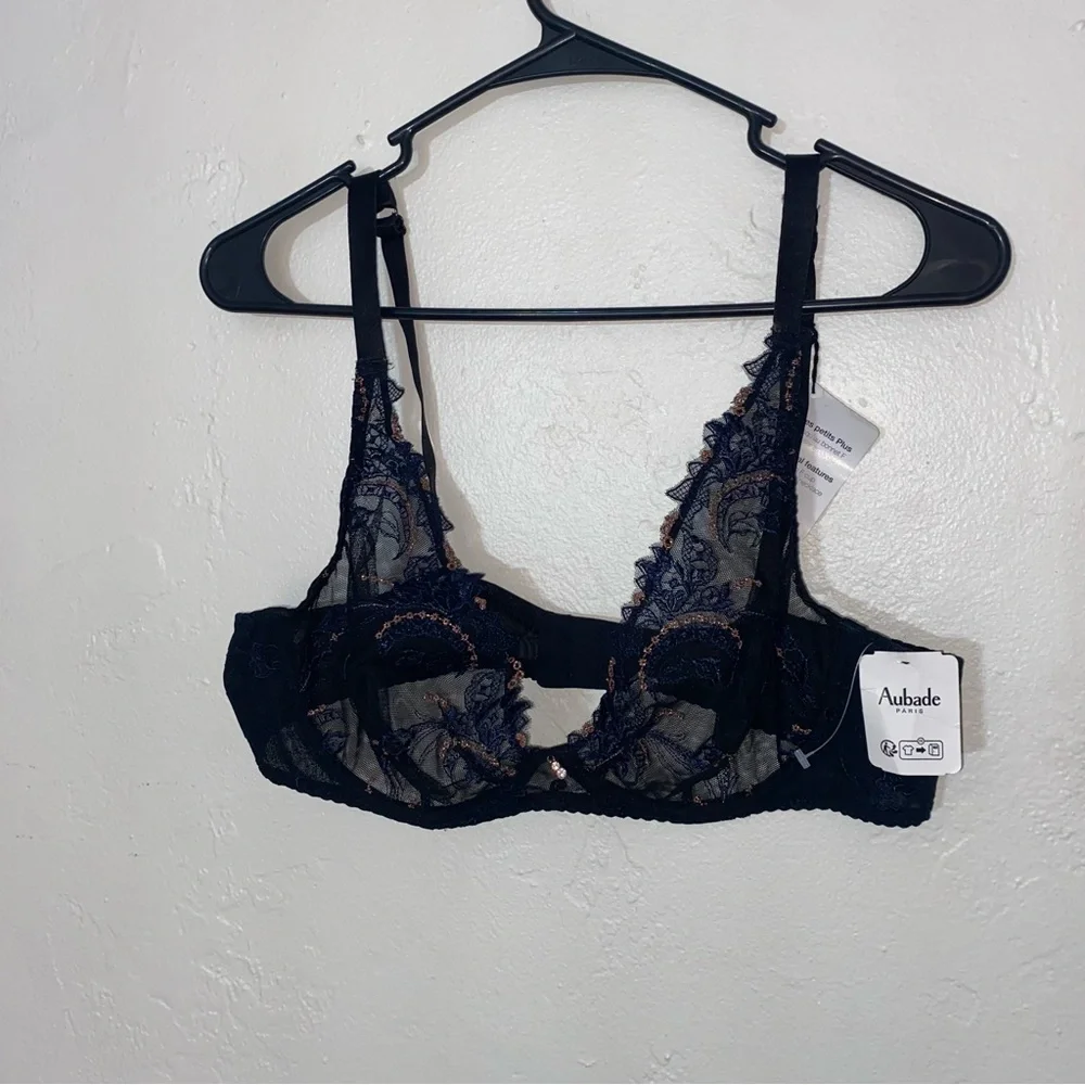 NWT $289 Aubade Amour Precieux Plunge Bra Cosmic Blue 36C Without Necklace New - Picture 10 of 16
